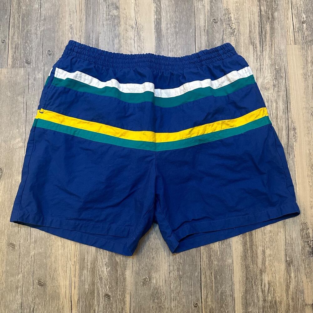 Vtg 80s Pipeline Men’s Blue Swim Trunks Yellow Stripe Surfer Beach Shorts Size M